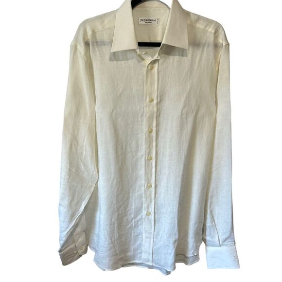 Yves Saint Laurent YSL Vintage Linen Button Down Shirt - Picture 2 of 9